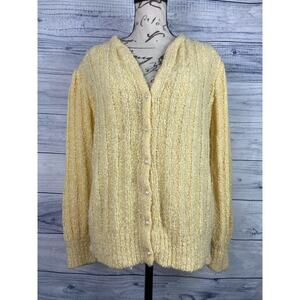 Ashley Blake Pearl Button Down Cardigan Womens M Long Sleeve V Neck Knit Yellow